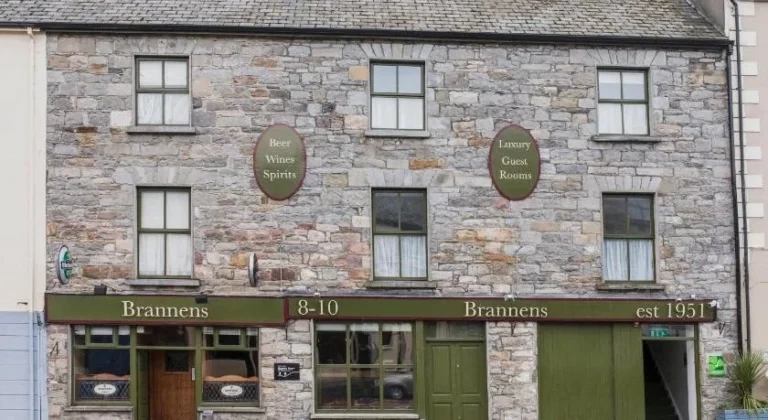 Historic stone building, Brannen’s pub and guest rooms, ideal for Mayo Dark Sky Festival accommodation in Ireland.