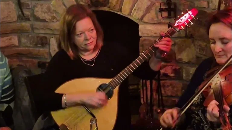 Musicians playing traditional Irish music at Mayo Dark Sky Festival, showcasing cultural heritage in a cosy setting.